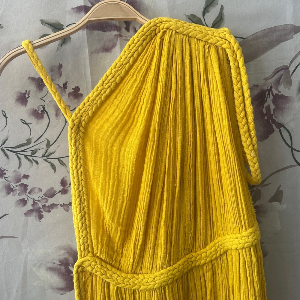 Vintage Imperatrix wrinkled cotton yellow lined dress Full length sz M/L